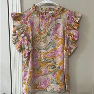 Women's Multicolor Ruffle Sleeve Top